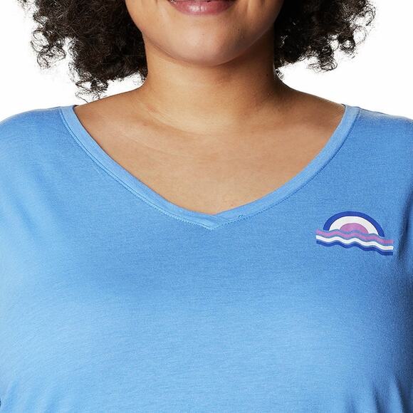 NWT Columbia T-Shirt Plus Size Blue Bird Day Relaxed V-Neck Blue Short Sleeve 2X - Picture 4 of 5